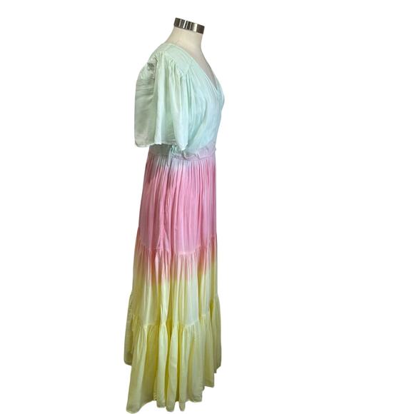 Ivy City Pastel Ombre Tiered Maxi Wrap Dress Cottagecore Spring  Dress Sz S/M - Picture 4 of 11